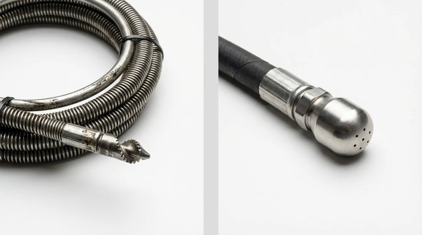 Drain snake cable and hydro jetting nozzle used for drain cleaning in Rincon, GA