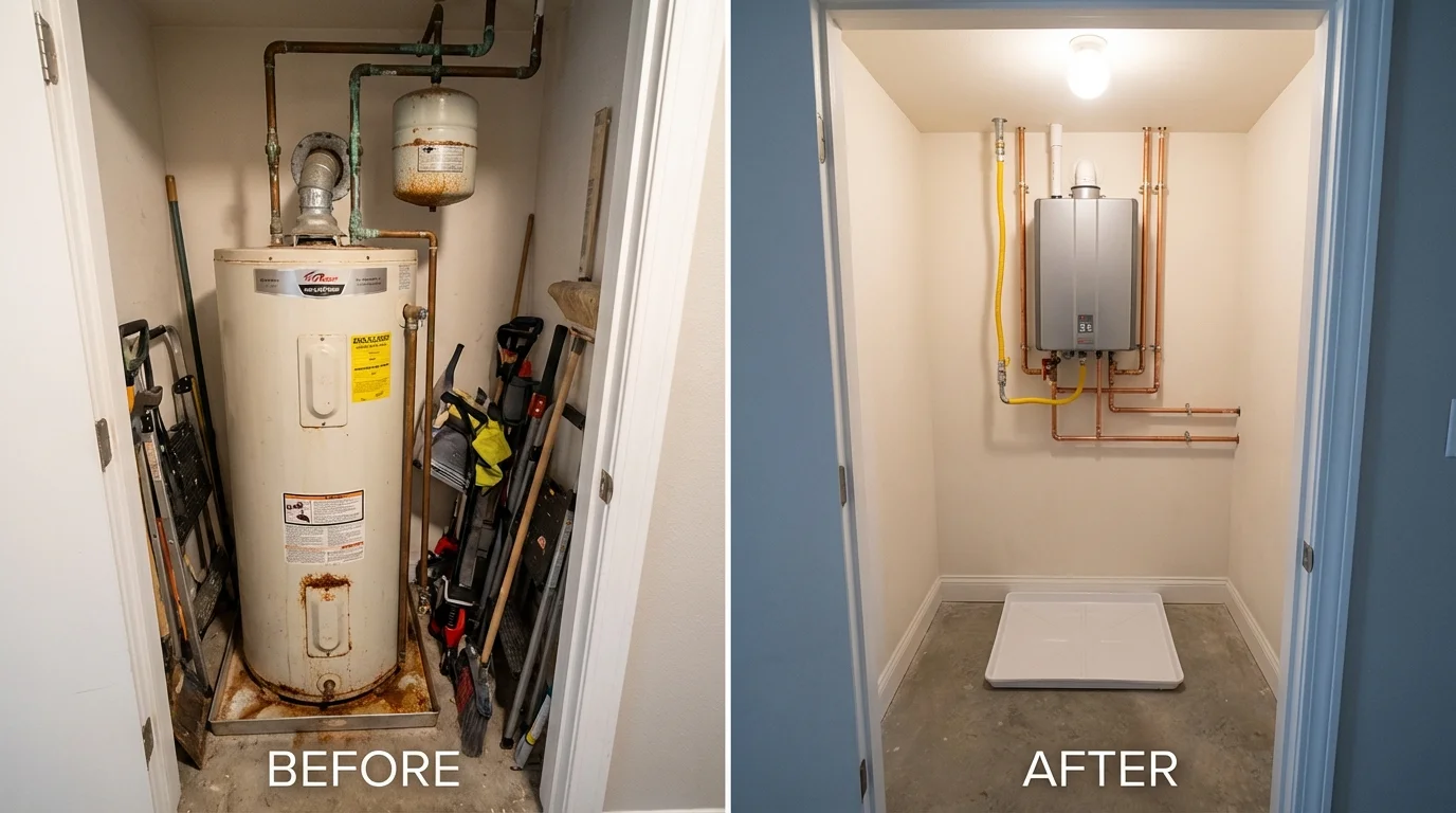 Tank water heater versus wall-mounted tankless unit comparison for Rincon, GA homeowners
