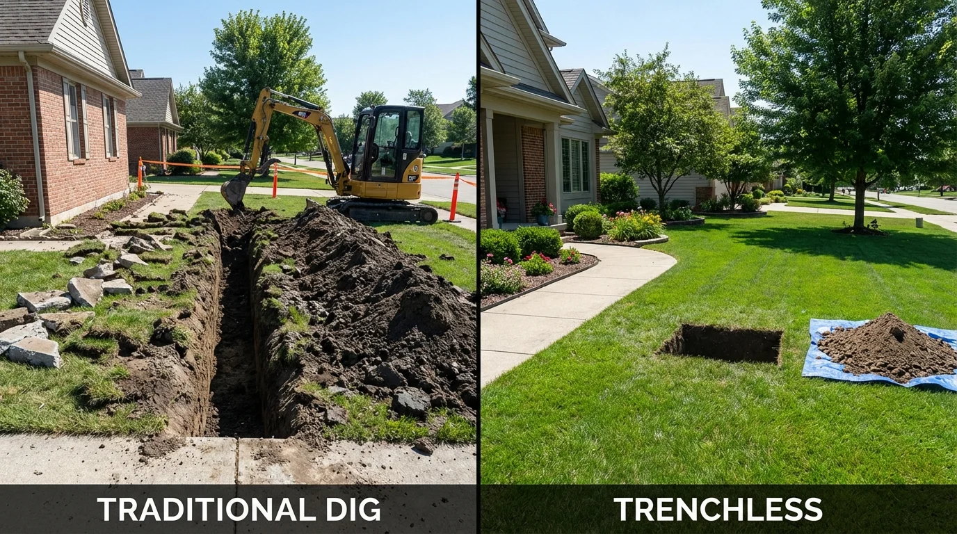 Trenchless sewer repair with minimal yard damage versus traditional excavation in Rincon, GA